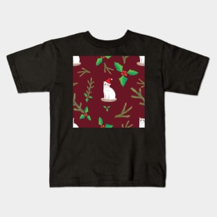 Merry Catmas Ragdoll Cats with Santa Hats - Burgundy Winter Party Pattern Kids T-Shirt